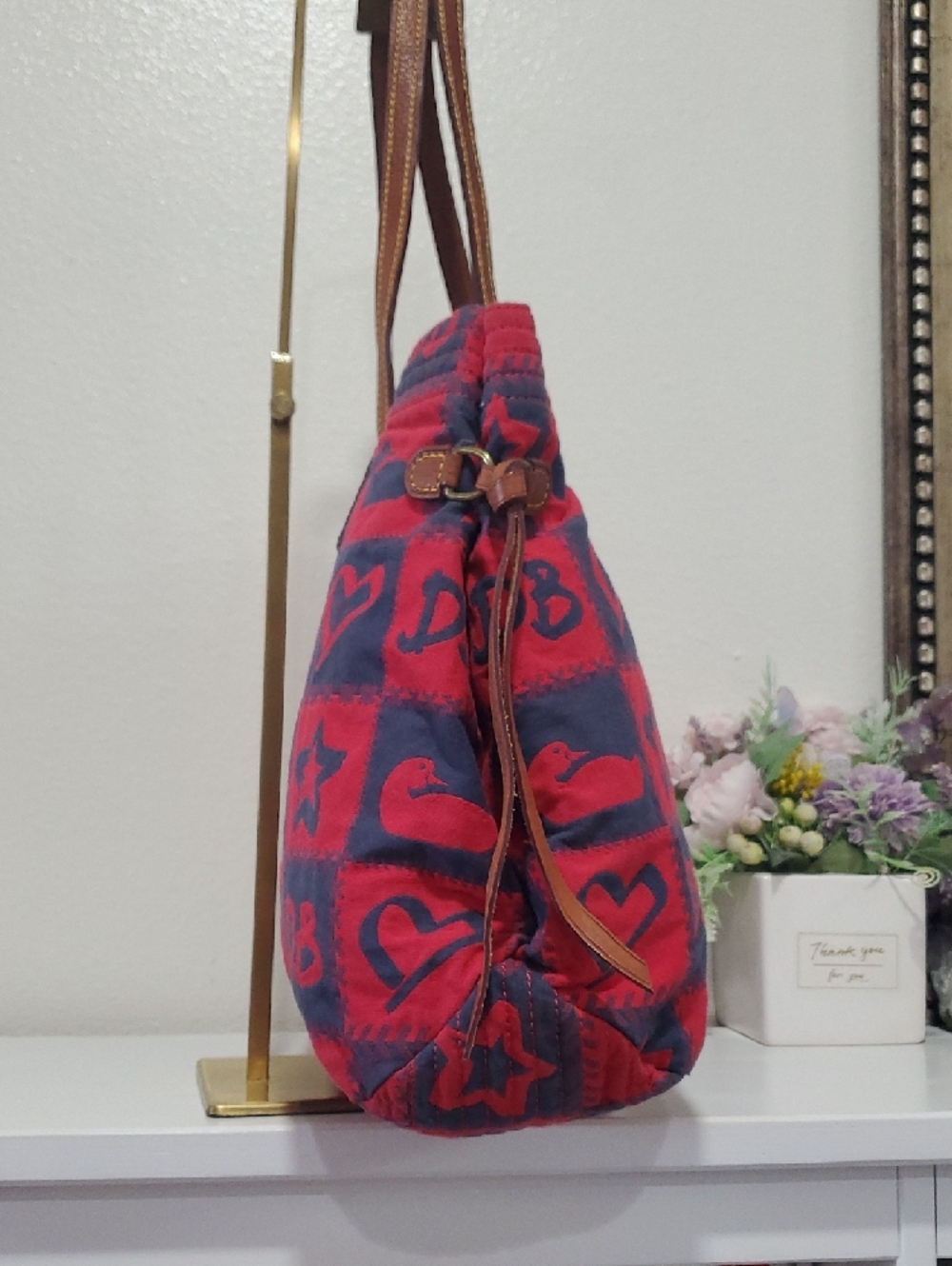 RARE VINTAGE Dooney & Bourke Clara Red and Navy Canvas Patchwork Tote❤️💙 - Picture 8 of 16